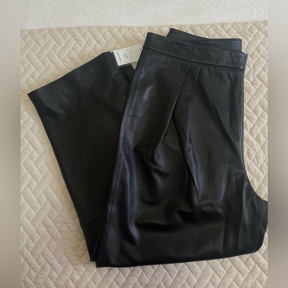 Genuine lambskin Leather Pants High Waist Straight Leg Black size 10 - XL - Picture 3 of 6